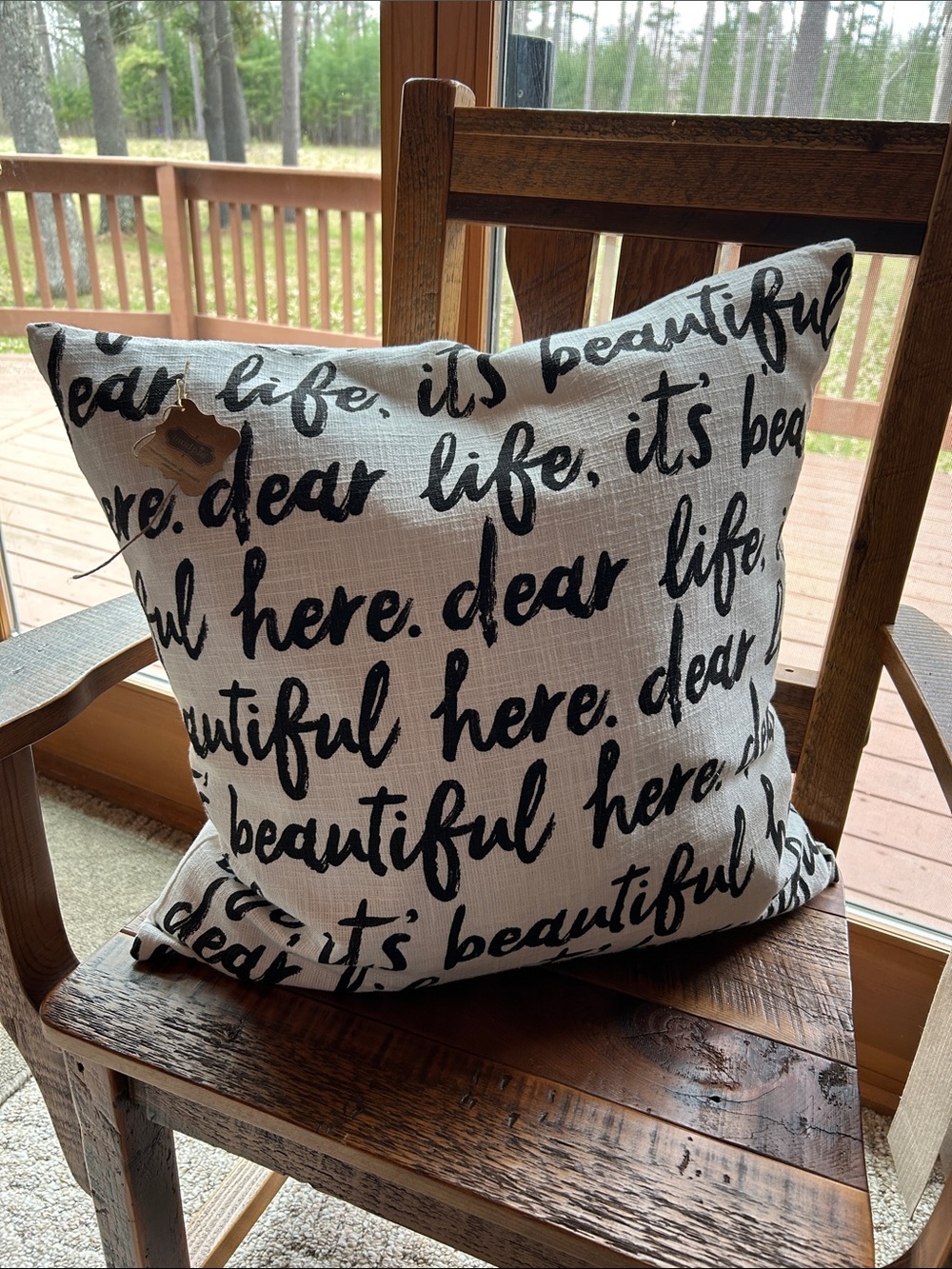 Mud Pie Off-White with Black Script Dear Life Accent Throw Pillow, NWT